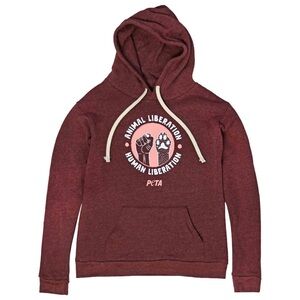 Heathered Maroon Hoodie with PeTA Animal Liberation Graphic Like New